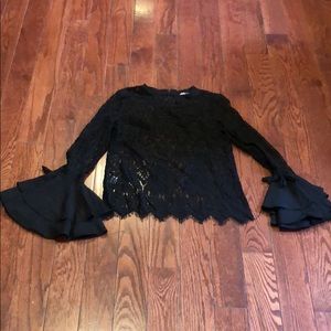 Black INA Lace sheer top flare sleeves small